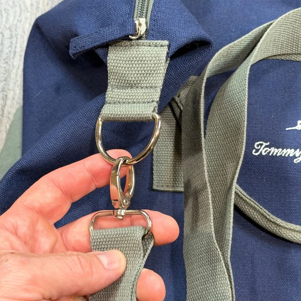 Tommy Bahama Navy Blue Canvas Duffel Bag Weekend Travel Carry On Soft Case